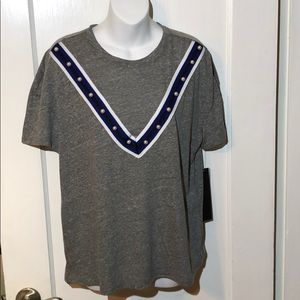Grey tee with varsity stripe